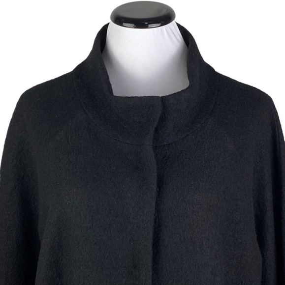 Cynthia Rowley Black Long 100% Wool Swing Coat Jacket Women's 1X Snap Front EUC - Picture 6 of 11